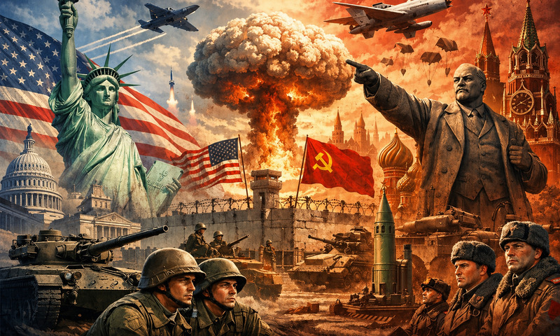 Sự đối lập về hệ tư tưởng, quyền lực và chạy đua vũ trang là nguyên nhân chính dẫn đến Chiến tranh Lạnh. 