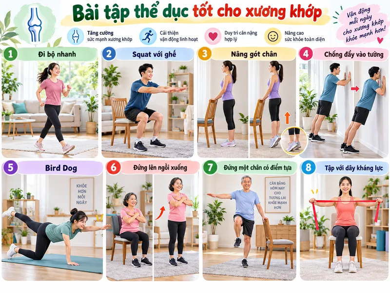 Bài tập thể dục tốt cho xương khớp: 8 động tác khỏe mỗi ngày